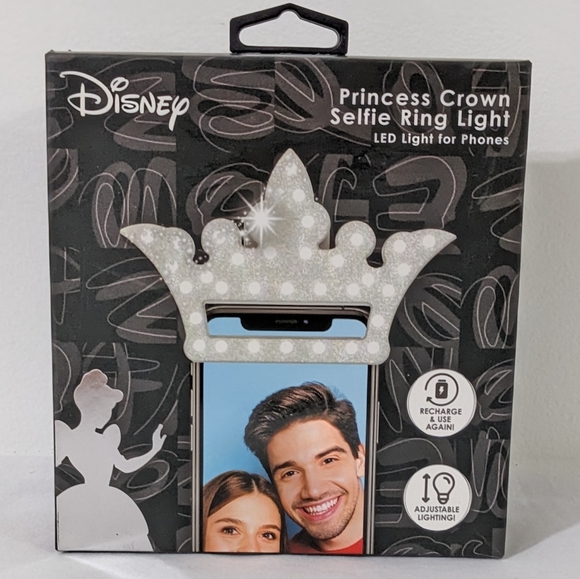 Disney Princess Crown Selfie Ring Light, Clip On Selfie Light, Rechargeable, NEW - Picture 1 of 9